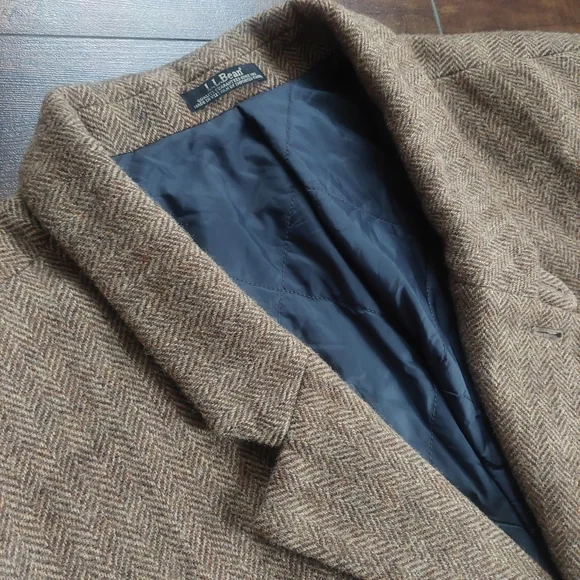 Vintage L.L.Bean Shetland Wool Jacket Brown Insulated Size 50 REG - Picture 2 of 13